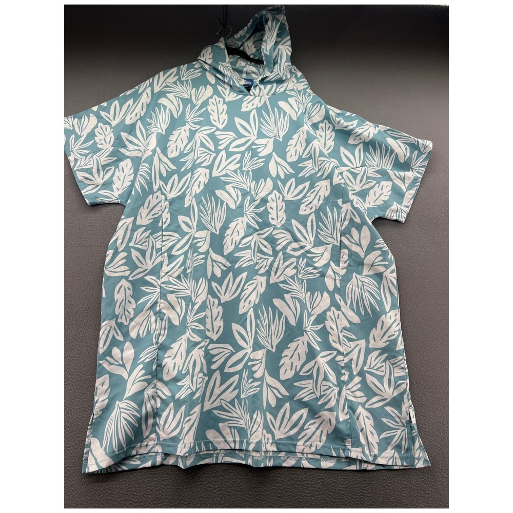 RipSkirt Hawaii Beach Cozy Hooded Poncho Aqua Tropical Leaf Swim Cover Up OS